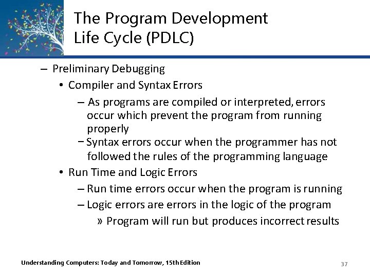 The Program Development Life Cycle (PDLC) – Preliminary Debugging • Compiler and Syntax Errors The Program Development Life Cycle (PDLC) – Preliminary Debugging • Compiler and Syntax Errors