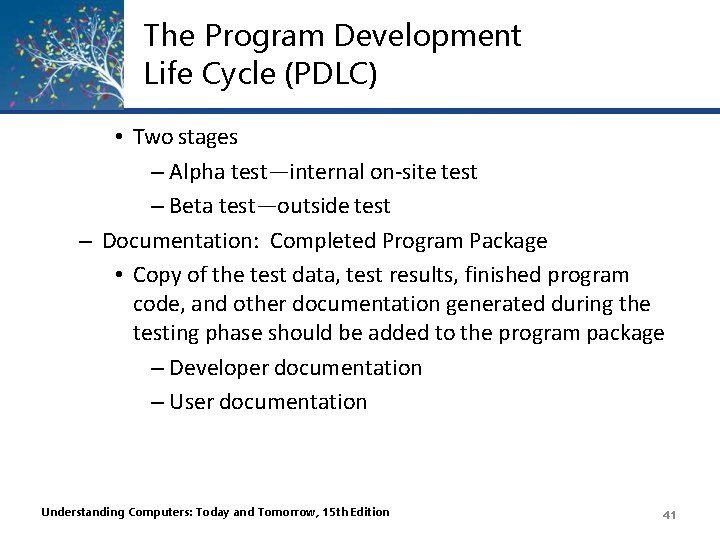 The Program Development Life Cycle (PDLC) • Two stages – Alpha test—internal on-site test The Program Development Life Cycle (PDLC) • Two stages – Alpha test—internal on-site test