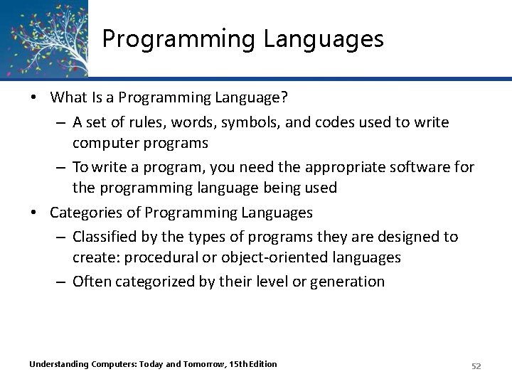 Programming Languages • What Is a Programming Language? – A set of rules, words, Programming Languages • What Is a Programming Language? – A set of rules, words,