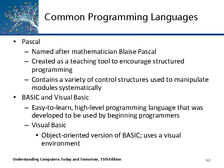 Common Programming Languages • Pascal – Named after mathematician Blaise Pascal – Created as Common Programming Languages • Pascal – Named after mathematician Blaise Pascal – Created as