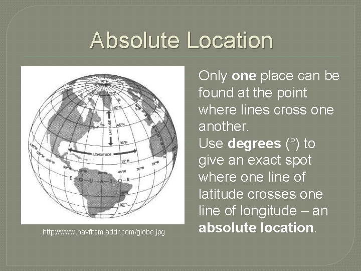 Absolute Location http: //www. navfltsm. addr. com/globe. jpg Only one place can be found