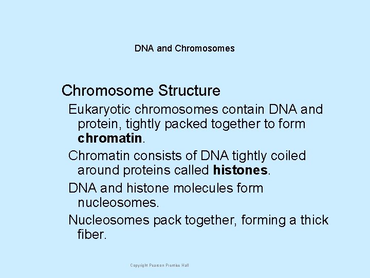 DNA and Chromosomes Chromosome Structure Eukaryotic chromosomes contain DNA and protein, tightly packed together