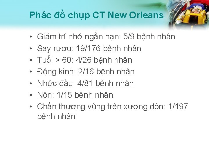 Phác đồ chụp CT New Orleans • • Giảm trí nhớ ngắn hạn: 5/9