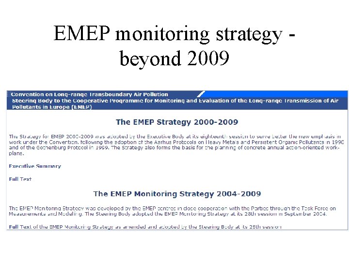 EMEP monitoring strategy beyond 2009 