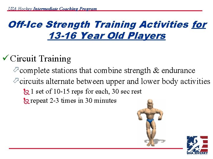 USA Hockey Intermediate Coaching Program Off-Ice Strength Training Activities for 13 -16 Year Old