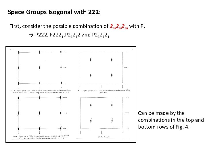 Space Groups Isogonal with 222: First, consider the possible combination of 2 m 2