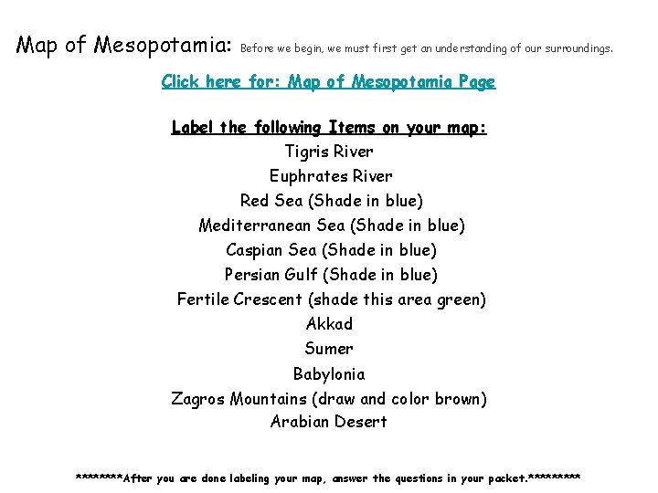 Map of Mesopotamia: Before we begin, we must first get an understanding of our