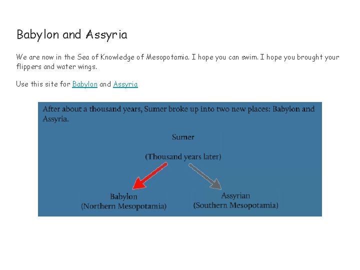 Babylon and Assyria We are now in the Sea of Knowledge of Mesopotamia. I