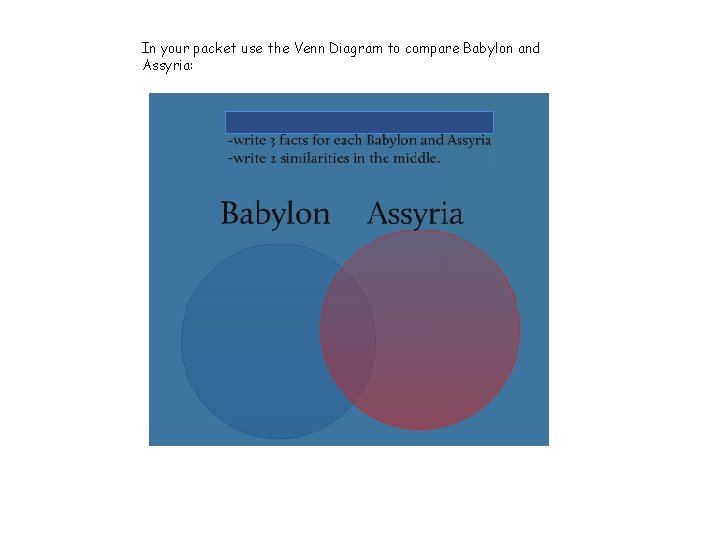 In your packet use the Venn Diagram to compare Babylon and Assyria: 