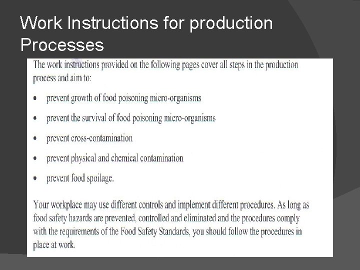 Work Instructions for production Processes 