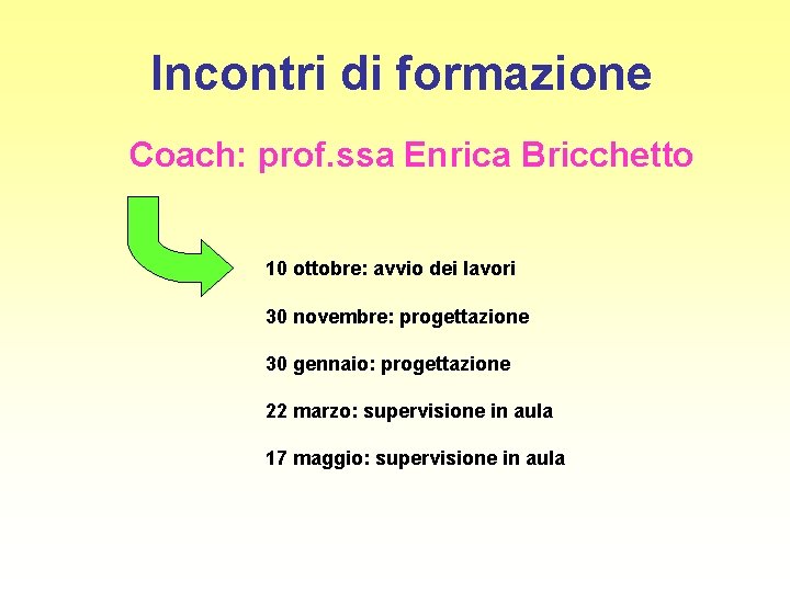 Incontri di formazione Coach: prof. ssa Enrica Bricchetto 10 ottobre: avvio dei lavori 30