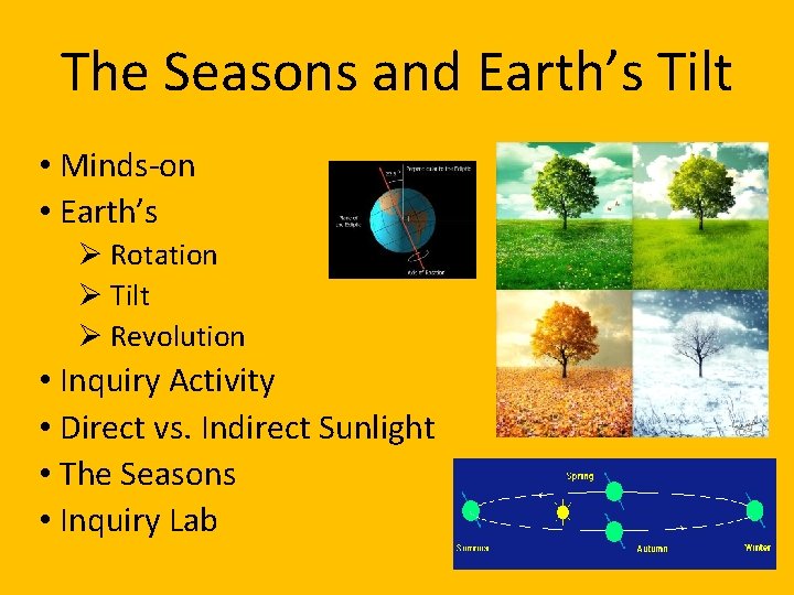The Seasons and Earth’s Tilt • Minds-on • Earth’s Ø Rotation Ø Tilt Ø