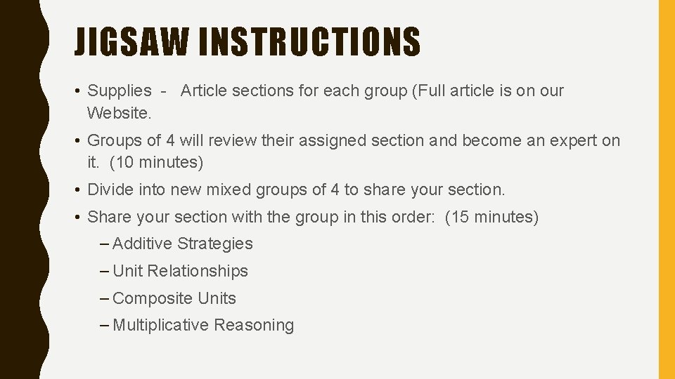 JIGSAW INSTRUCTIONS • Supplies - Article sections for each group (Full article is on