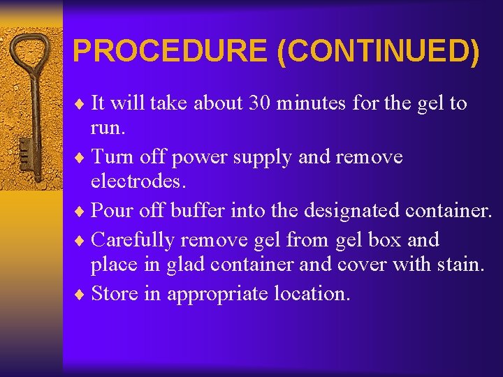 PROCEDURE (CONTINUED) ¨ It will take about 30 minutes for the gel to run.