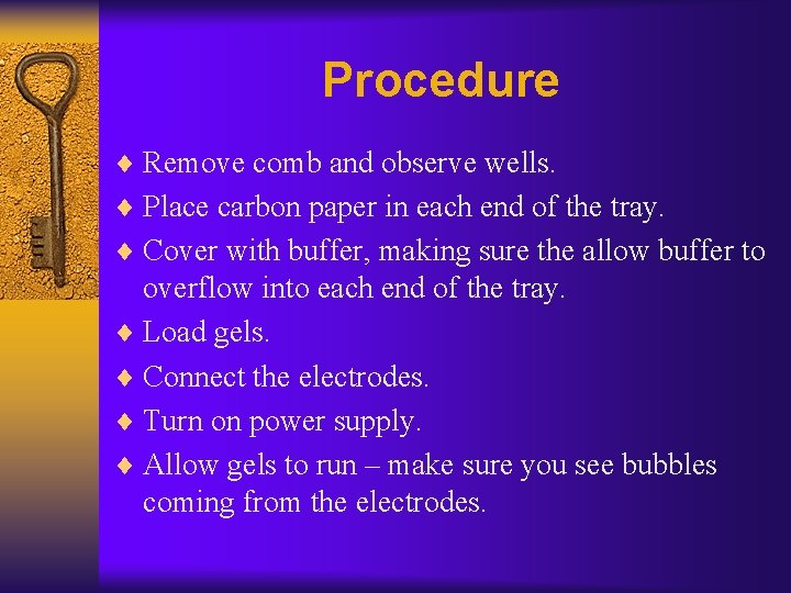 Procedure ¨ Remove comb and observe wells. ¨ Place carbon paper in each end