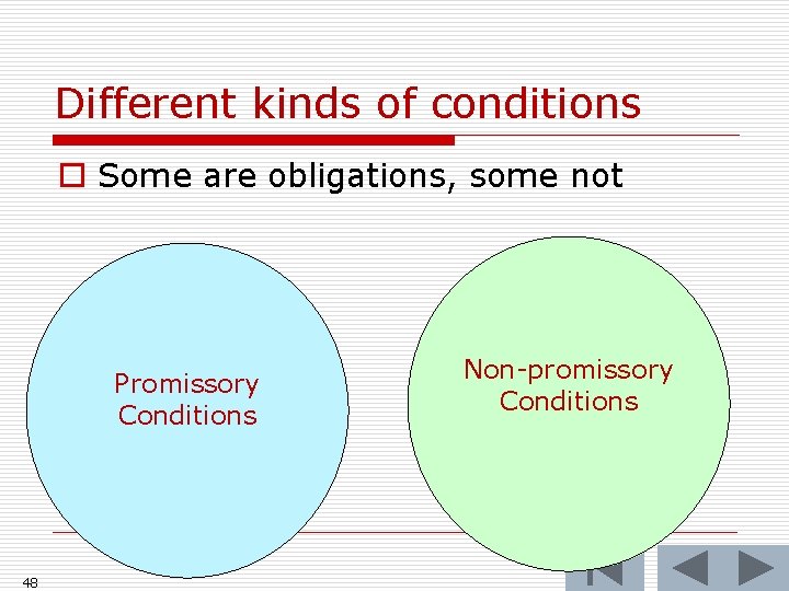 Different kinds of conditions o Some are obligations, some not Promissory Conditions 48 Non-promissory