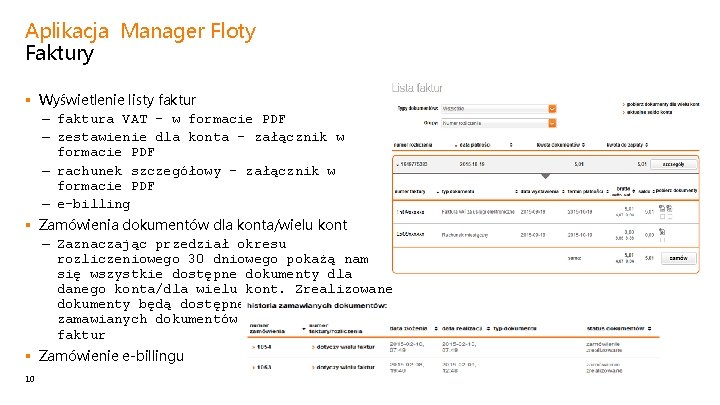 Aplikacja Manager Floty Faktury § Wyświetlenie listy faktur – faktura VAT - w formacie