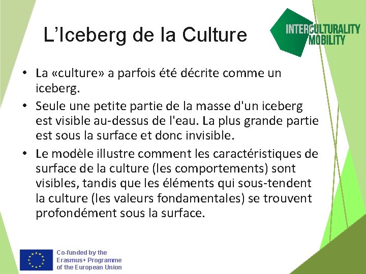 L’Iceberg de la Culture • La «culture» a parfois été décrite comme un iceberg.