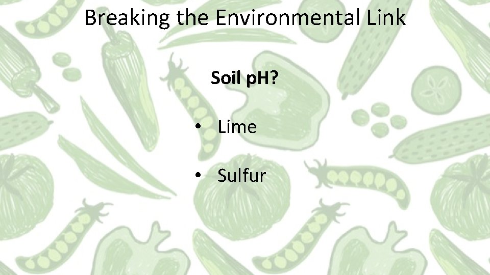 Breaking the Environmental Link Soil p. H? • Lime • Sulfur 