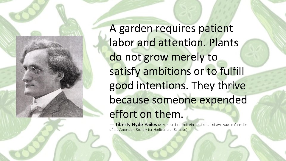 A garden requires patient labor and attention. Plants do not grow merely to satisfy