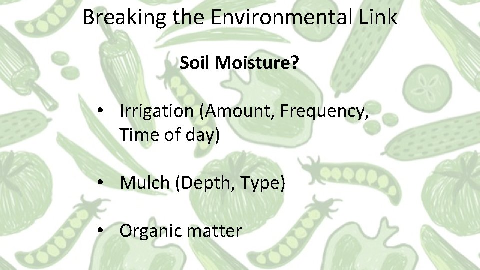 Breaking the Environmental Link Soil Moisture? • Irrigation (Amount, Frequency, Time of day) •