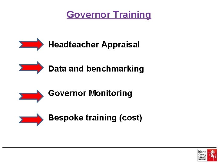 Governor Training Headteacher Appraisal Data and benchmarking Governor Monitoring Bespoke training (cost) 