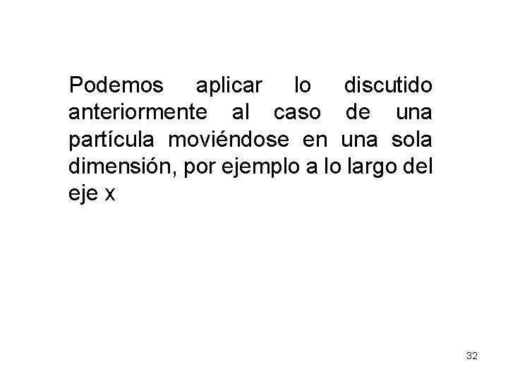 Podemos aplicar lo discutido anteriormente al caso de una partícula moviéndose en una sola