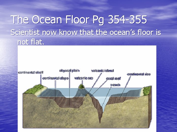 The Ocean Floor Pg 354 -355 Scientist now know that the ocean’s floor is