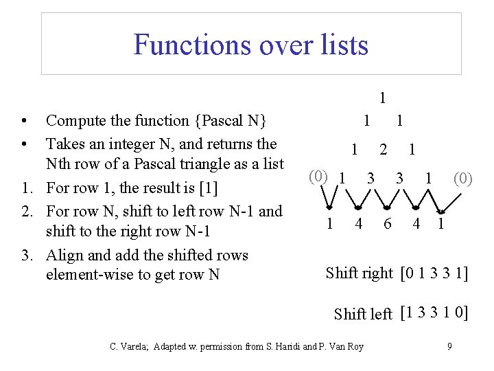 Functions over lists 1 • • Compute the function {Pascal N} Takes an integer