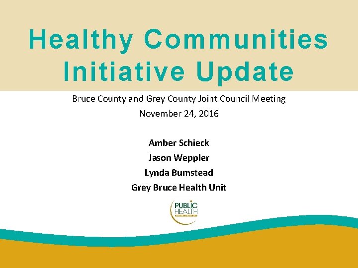 Healthy Communities Initiative Update Bruce County and Grey County Joint Council Meeting November 24,