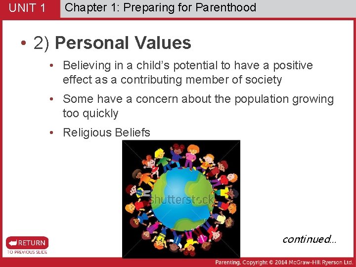 UNIT 1 Chapter 1: Preparing for Parenthood • 2) Personal Values • Believing in