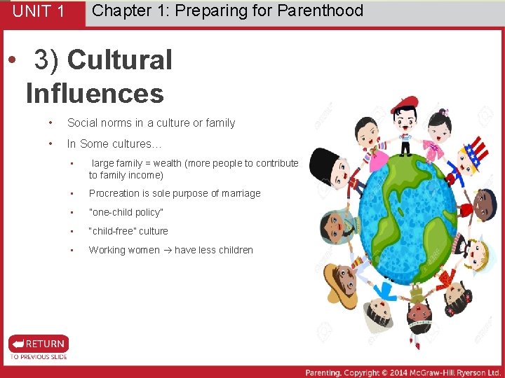 Chapter 1: Preparing for Parenthood UNIT 1 • 3) Cultural Influences • Social norms
