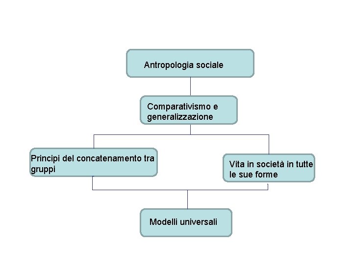 Antropologia sociale Comparativismo e generalizzazione Principi del concatenamento tra gruppi Modelli universali Vita in