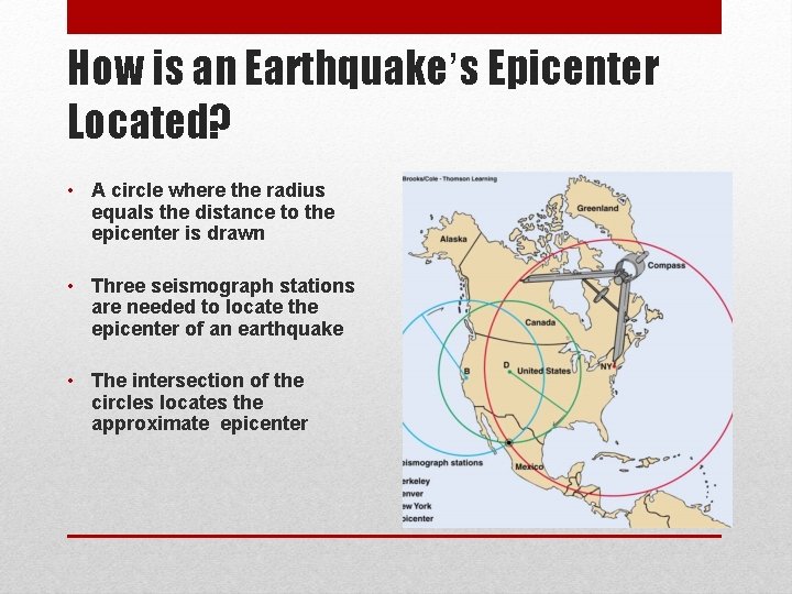 How is an Earthquake’s Epicenter Located? • A circle where the radius equals the