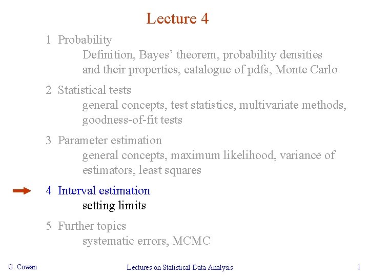 Lecture 4 1 Probability Definition, Bayes’ theorem, probability densities and their properties, catalogue of