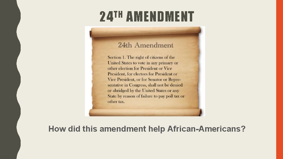 TH 24 AMENDMENT How did this amendment help African-Americans? TH 24 AMENDMENT How did this amendment help African-Americans?