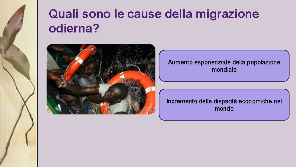 Quali sono le cause della migrazione odierna? Aumento esponenziale della popolazione mondiale Incremento delle