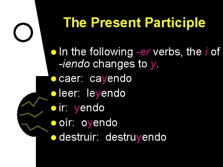 The Present Participle l In the following -er verbs, the i of -iendo changes