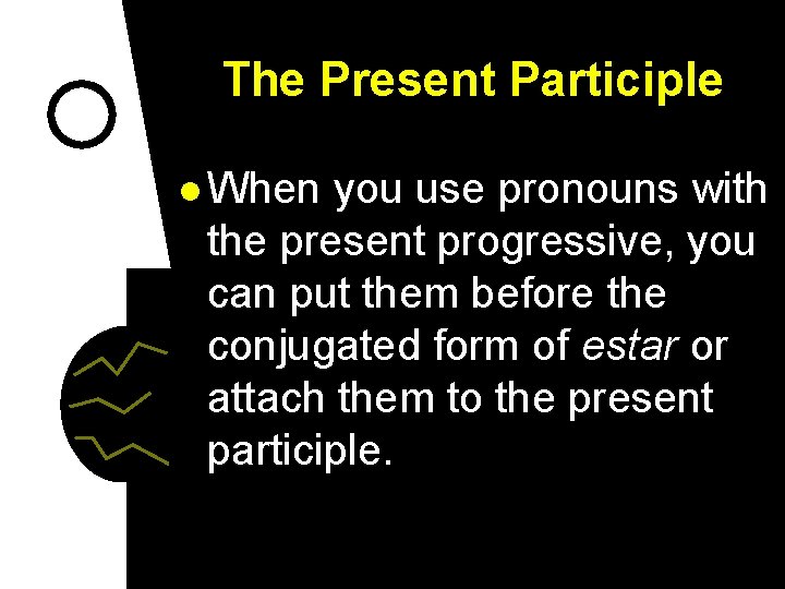 The Present Participle l When you use pronouns with the present progressive, you can
