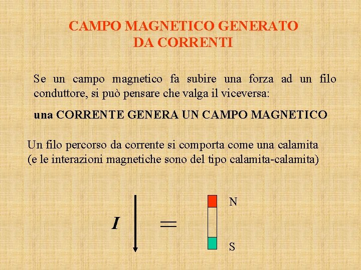 CAMPO MAGNETICO GENERATO DA CORRENTI Se un campo magnetico fa subire una forza ad