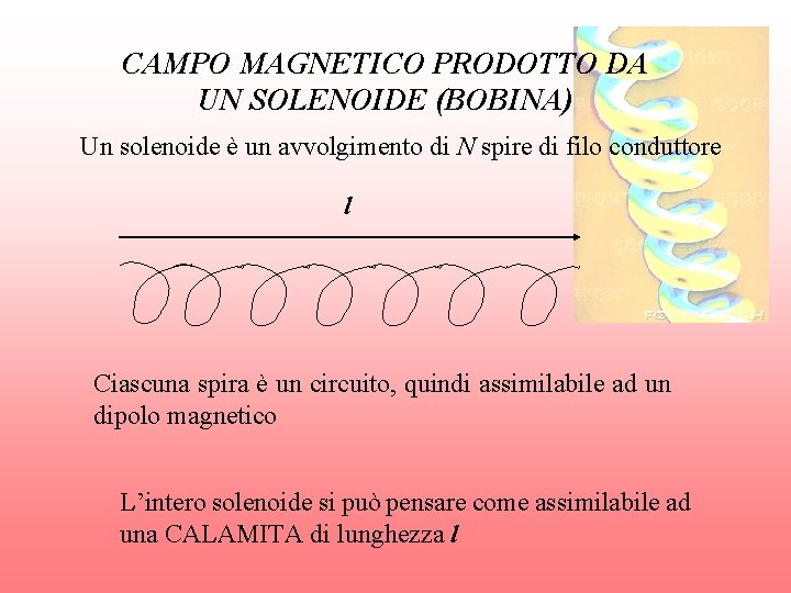 CAMPO MAGNETICO PRODOTTO DA UN SOLENOIDE (BOBINA) Un solenoide è un avvolgimento di N