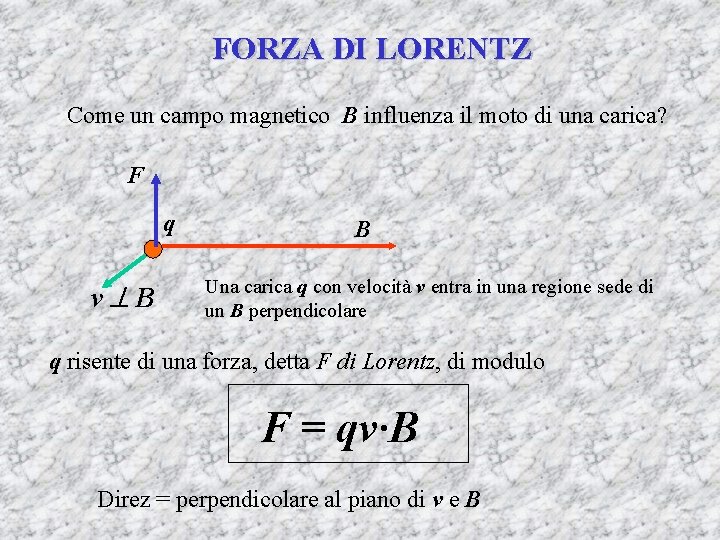 FORZA DI LORENTZ Come un campo magnetico B influenza il moto di una carica?