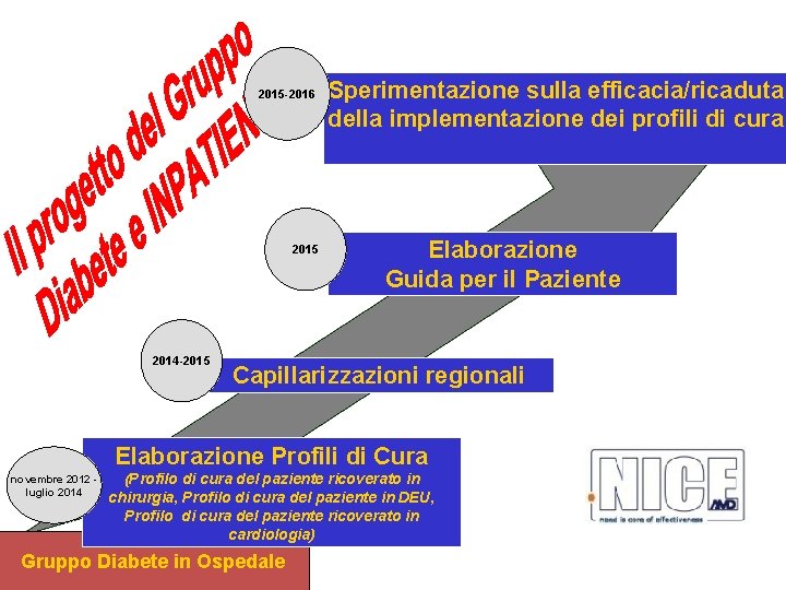 2015 -2016 2015 2014 -2015 Sperimentazione sulla efficacia/ricaduta della implementazione dei profili di cura