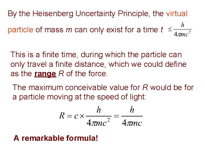 By the Heisenberg Uncertainty Principle, the virtual particle of mass m can only exist