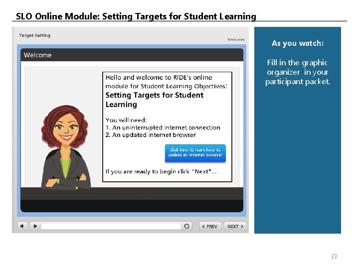 SLO Online Module: Setting Targets for Student Learning As you watch: Fill in the