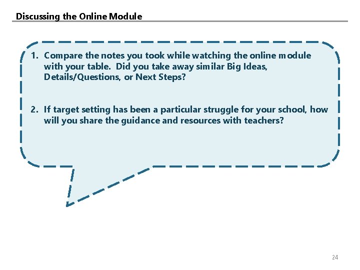 Discussing the Online Module 1. Compare the notes you took while watching the online