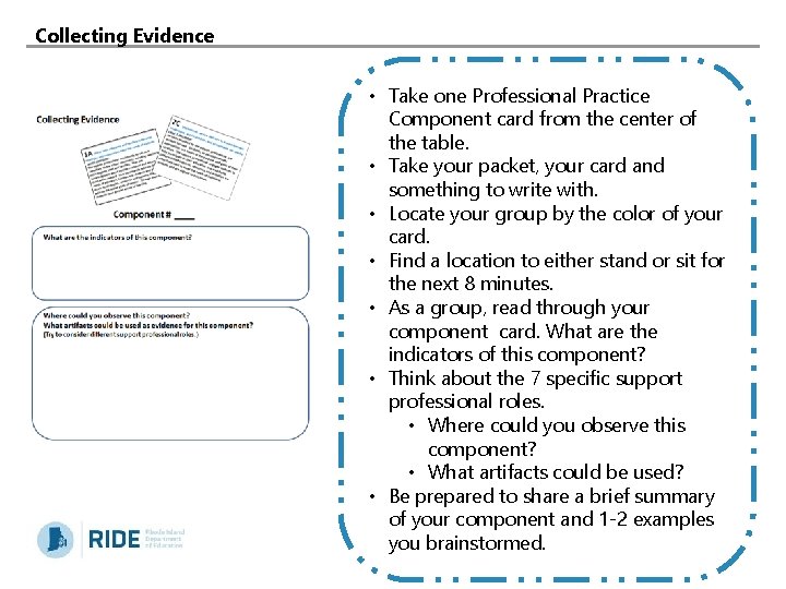 Collecting Evidence • Take one Professional Practice Component card from the center of the