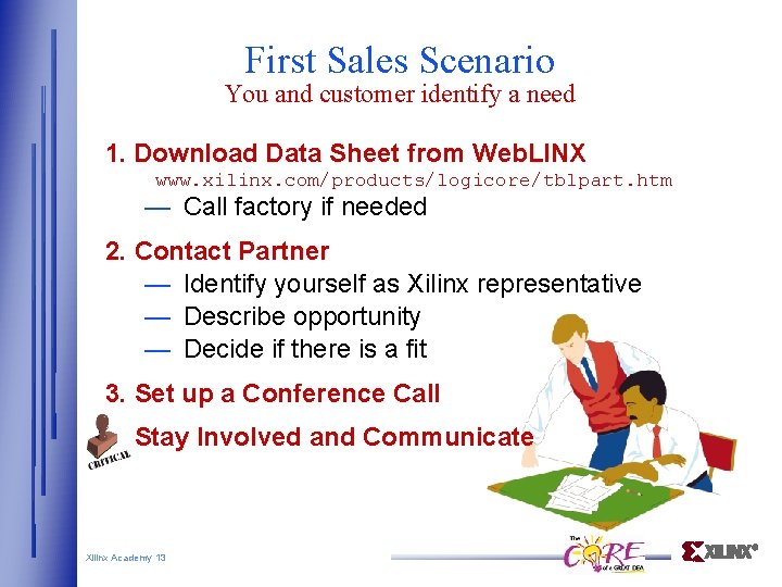First Sales Scenario You and customer identify a need 1. Download Data Sheet from
