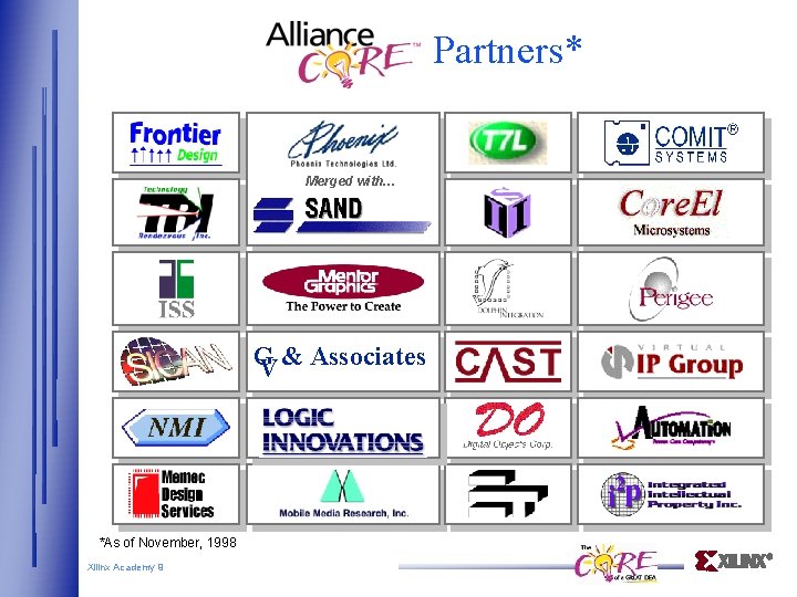 Partners* Merged with… G V & Associates *As of November, 1998 Xilinx Academy 9