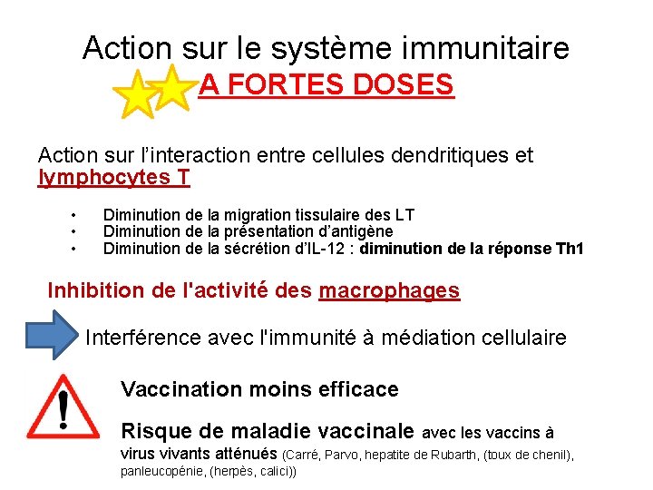 Action sur le système immunitaire A FORTES DOSES Action sur l’interaction entre cellules dendritiques